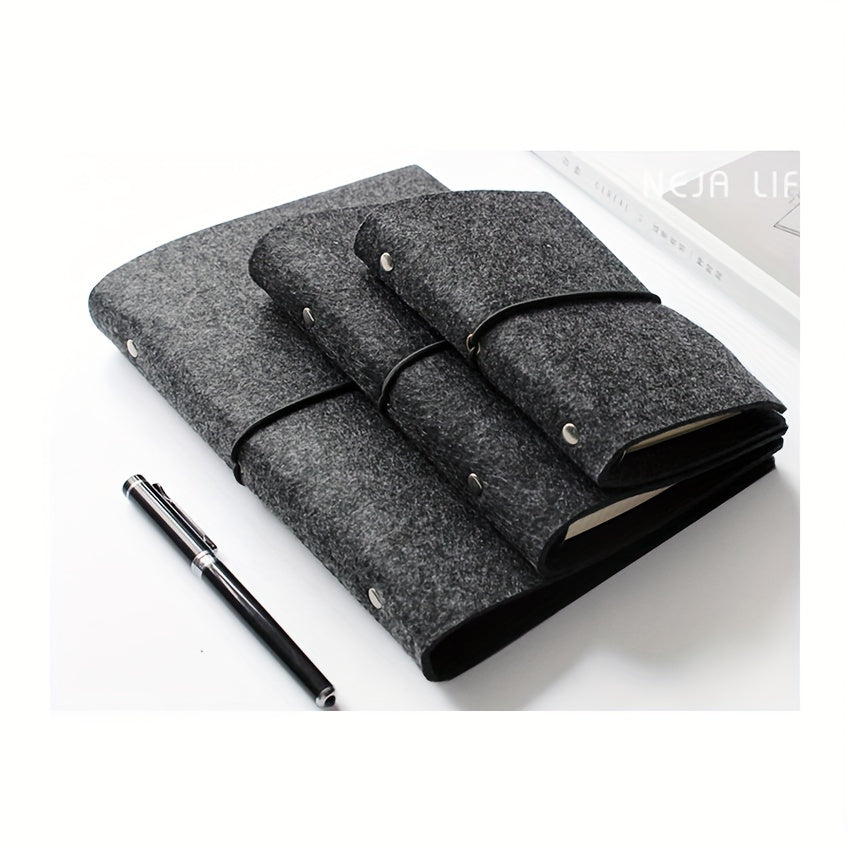 Dark Grey Felt Notepad Binder Cover, Portable Account Book Travel Journal
