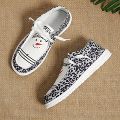 Leopard Print Canvas Lace-Up Shoes Stylish Bird Pattern Outdoor Shoes