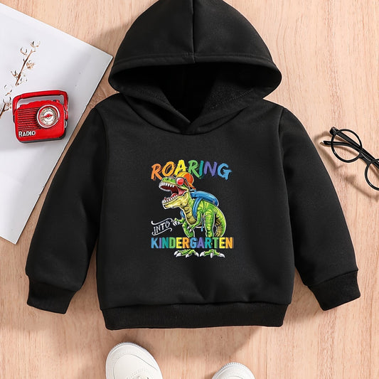 Dino Kindergarten Print Baby Boys Hooded Sweatshirt