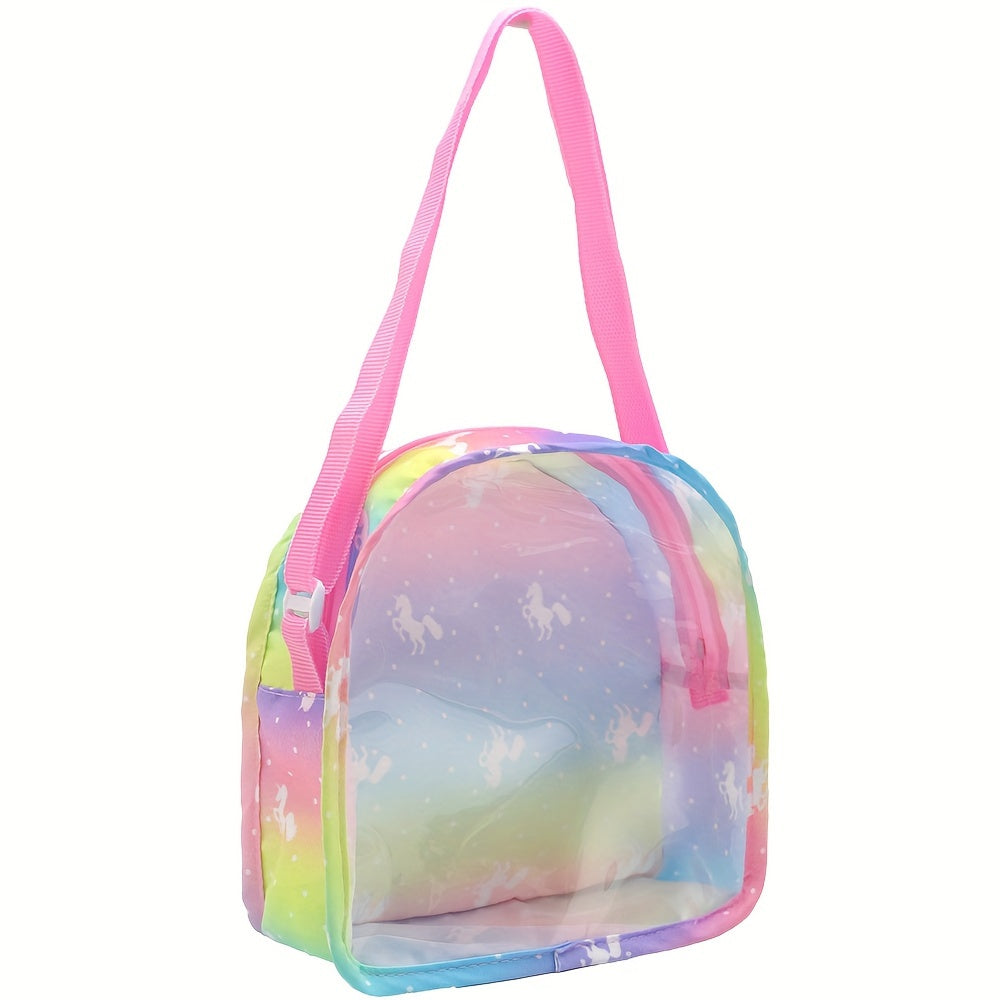 Unicorn Themed Doll Backpack for 12-15 Inch Dolls with Multiple Compartments