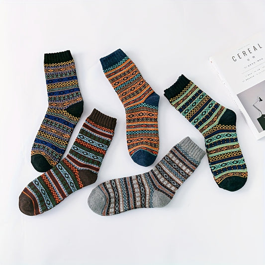 5 Pairs Mid Calf Wool Socks for Autumn/Winter