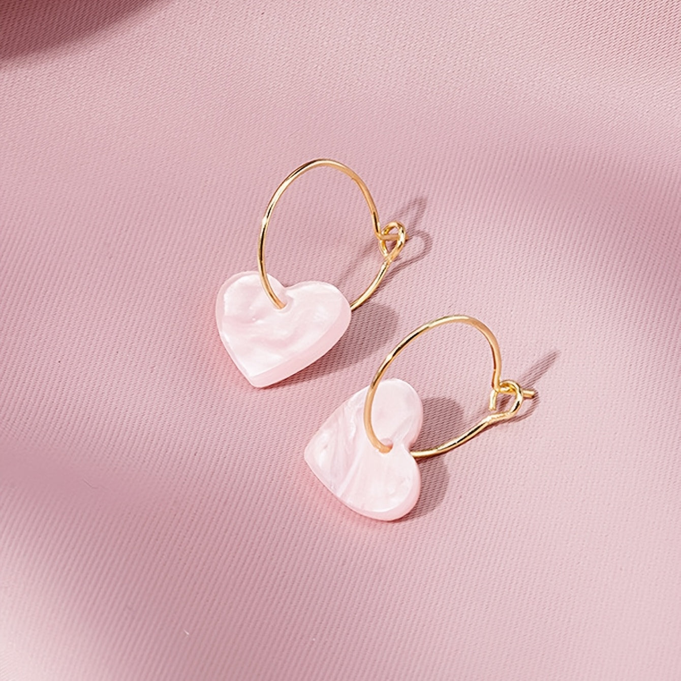 Pink Heart Pendant Dangle Earrings Daily Wear Accessories Female Gift