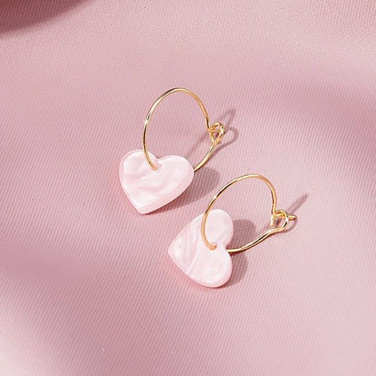 Pink Heart Pendant Dangle Earrings Daily Wear Accessories Female Gift
