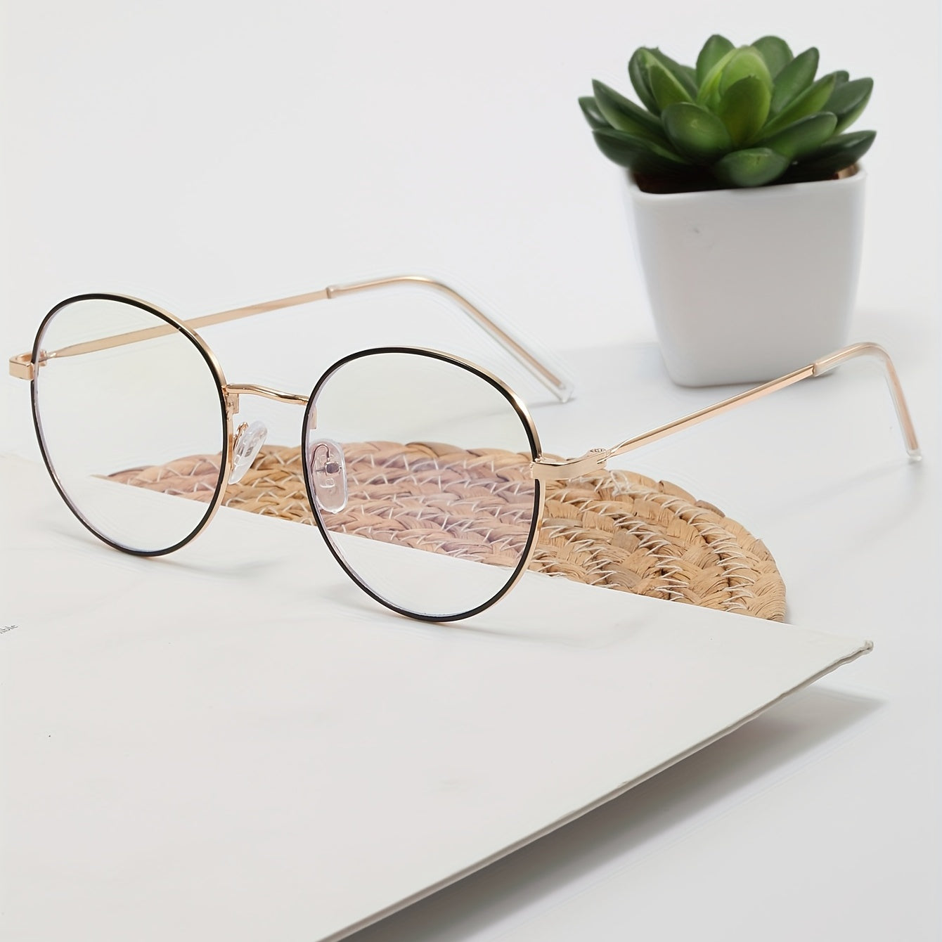 Round Anti Light Glasses Metal Frame Clear Lens Glasses For Women Men Teens