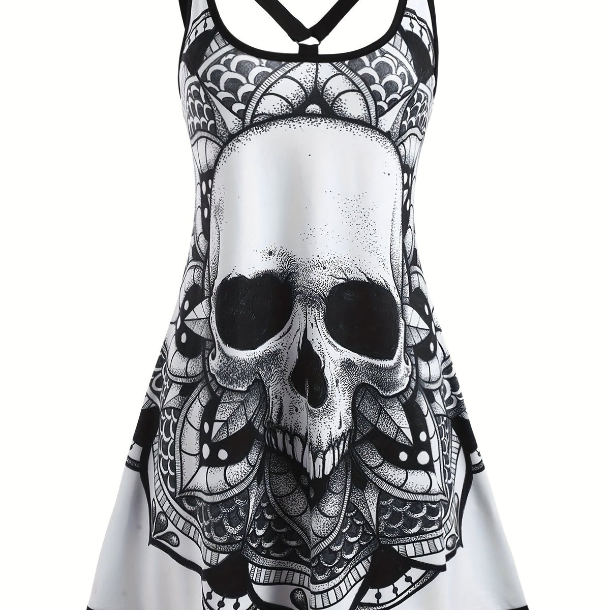 Skull & Graphic Print Tank Dress for Happy Halloween Women's Clothing