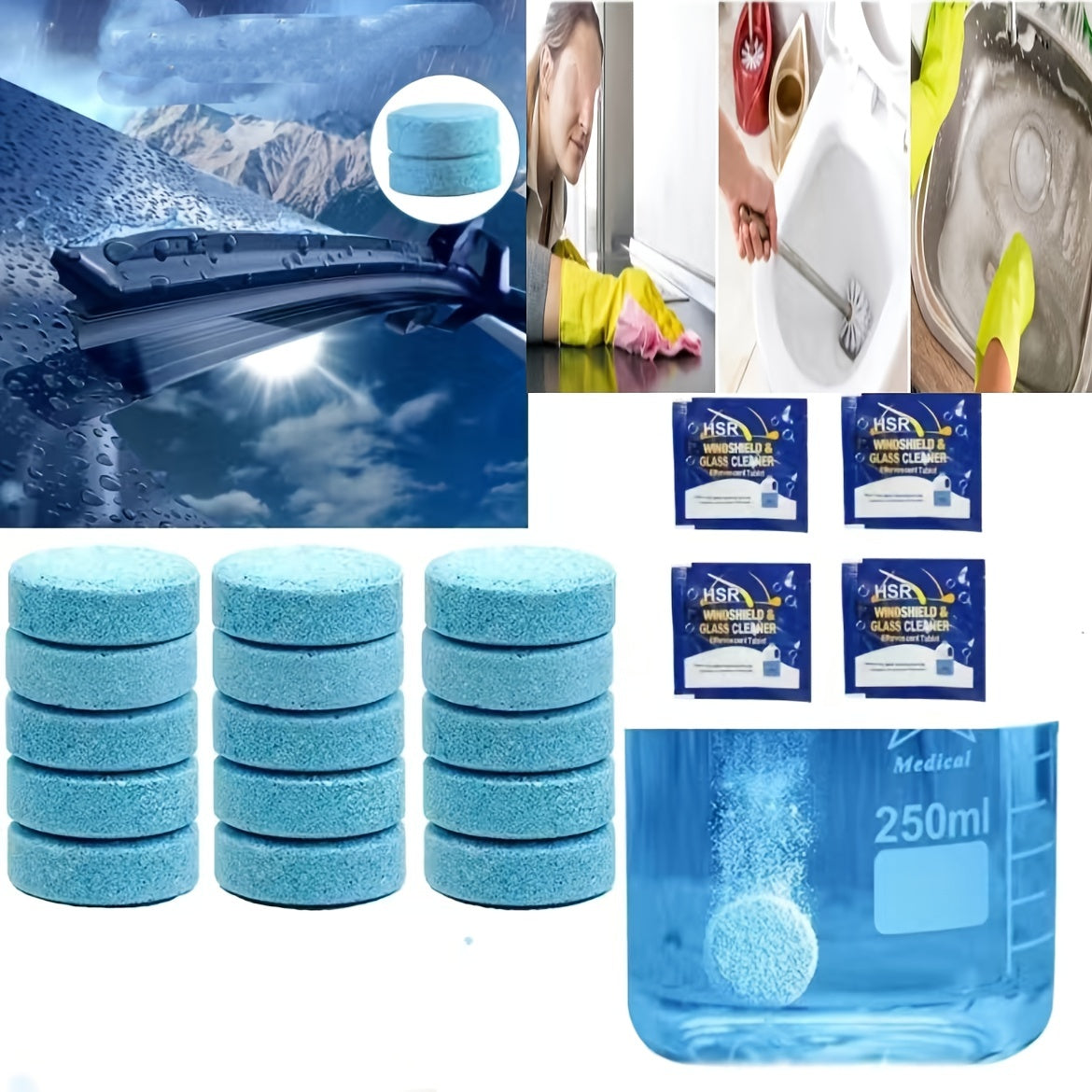 10pcs Household Cleaning Effervescent Tablet Toilet Kitchen Glass
