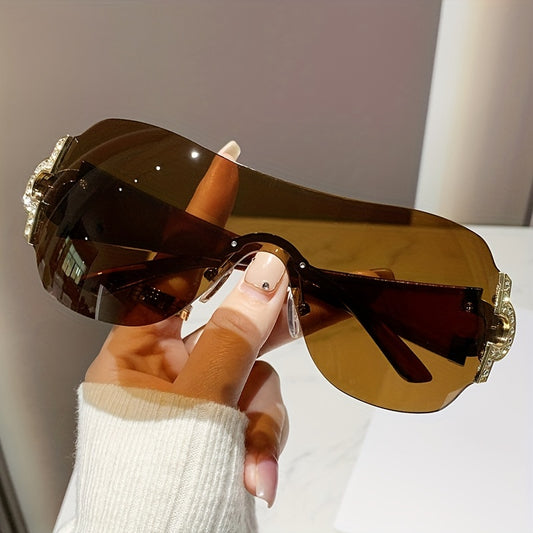 Y2K Sunglasses Wrap Around Rimless UV400 Sun Shades for Summer