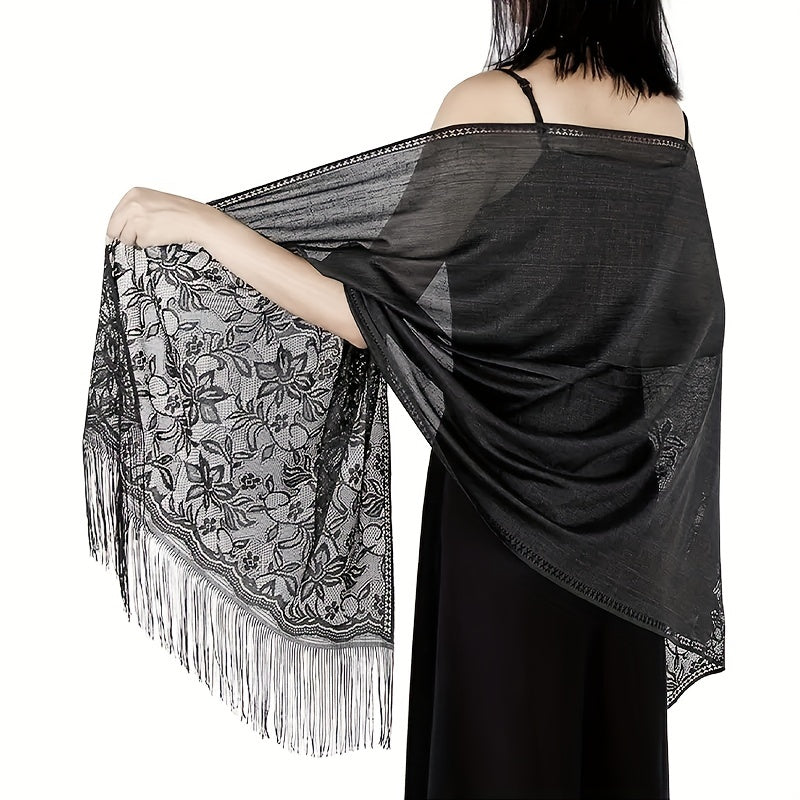 Boho Flower Pattern Fringe Trim Scarf Wrap Head Wrap For Travel