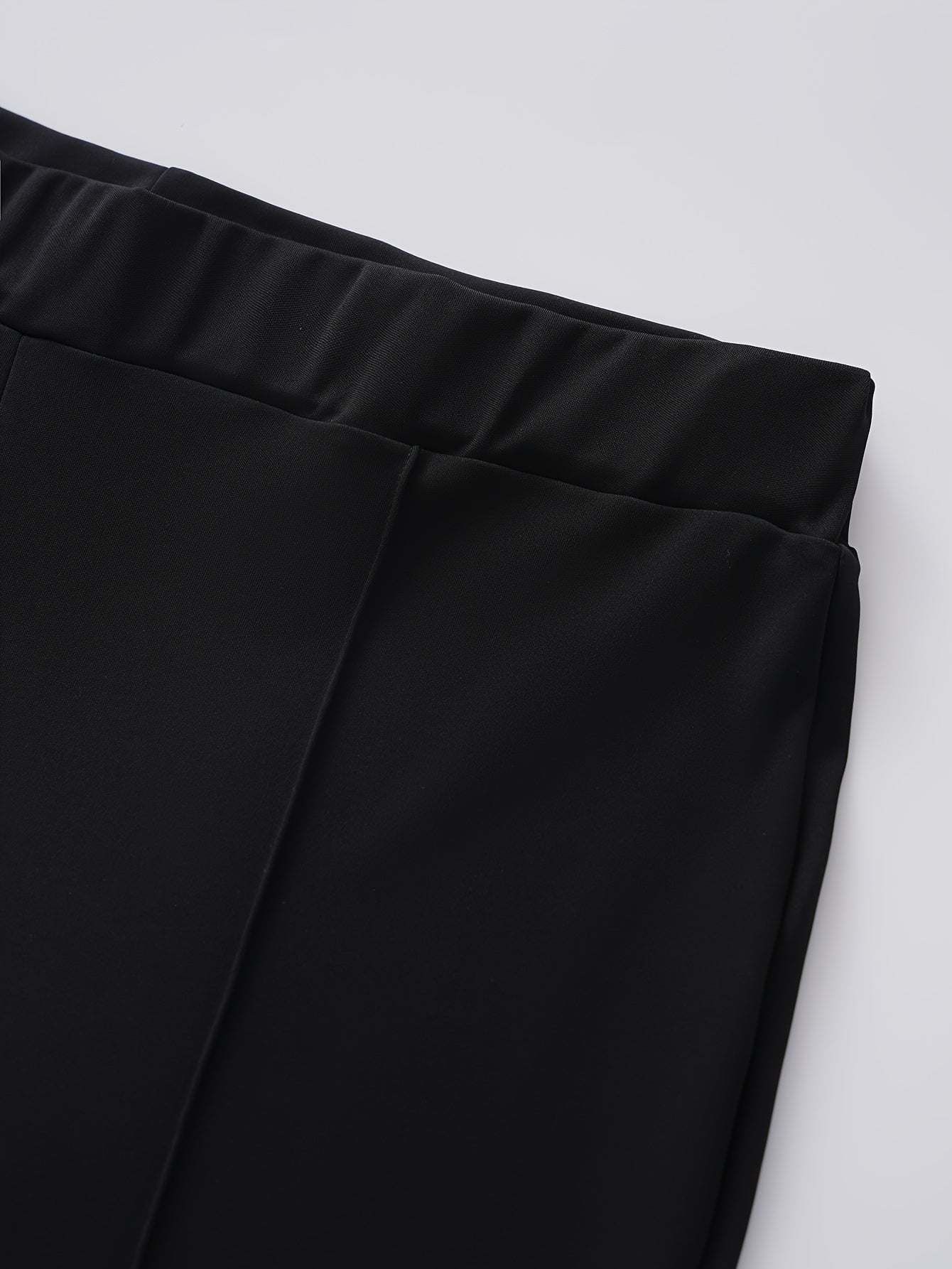 Plus Size Solid Stitching Elastic High Rise Flared Leg Trousers