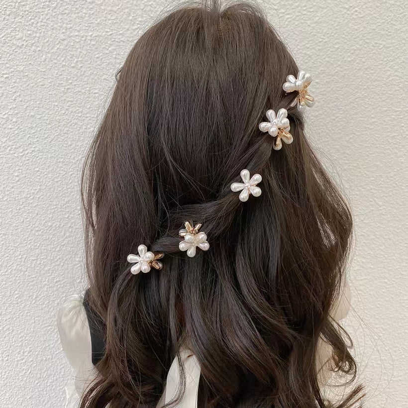 5pcs Mini Pearl Flower Hair Claw Clips Strong Hold Grip Hair Jaw Clip