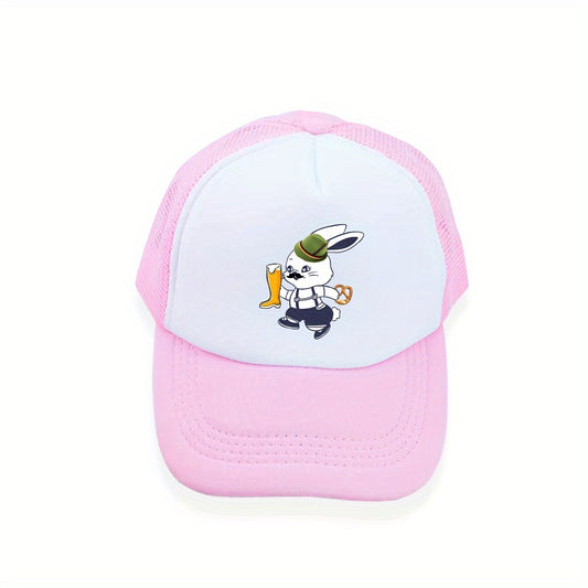 Beer Rabbit Print Baseball Cap Kpop Pink Block Trucker Hat Mesh Sunshade Dad Hat