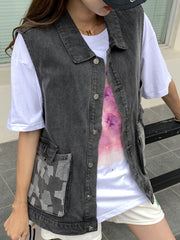  Colorblock Button-Up Denim Jacket