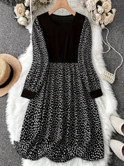  Colorblock Ditsy Print Long Sleeve Dress