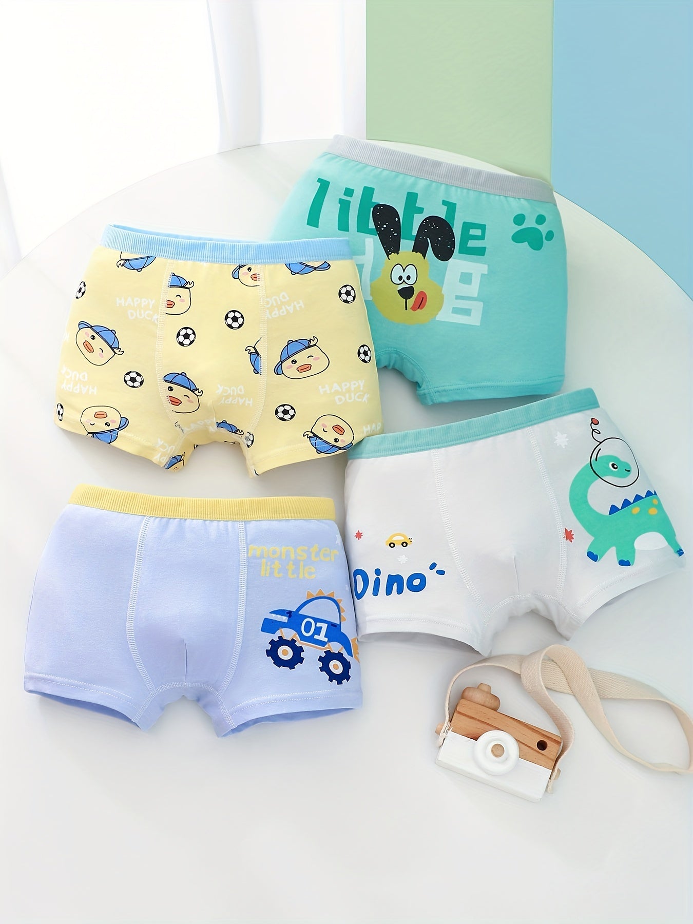 4pcs Boy's Boxer Briefs Cartoon Print Elastic Waist Shorts