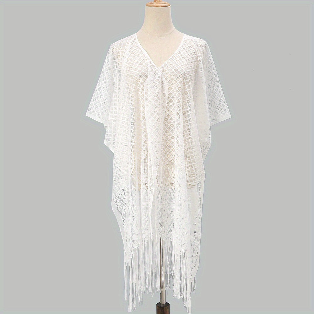 Lace Shawl Solid Cape Tassel Bikini Cover Up Thin Breathable