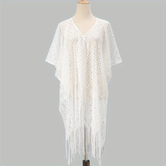 Lace Shawl Solid Cape Tassel Bikini Cover Up Thin Breathable