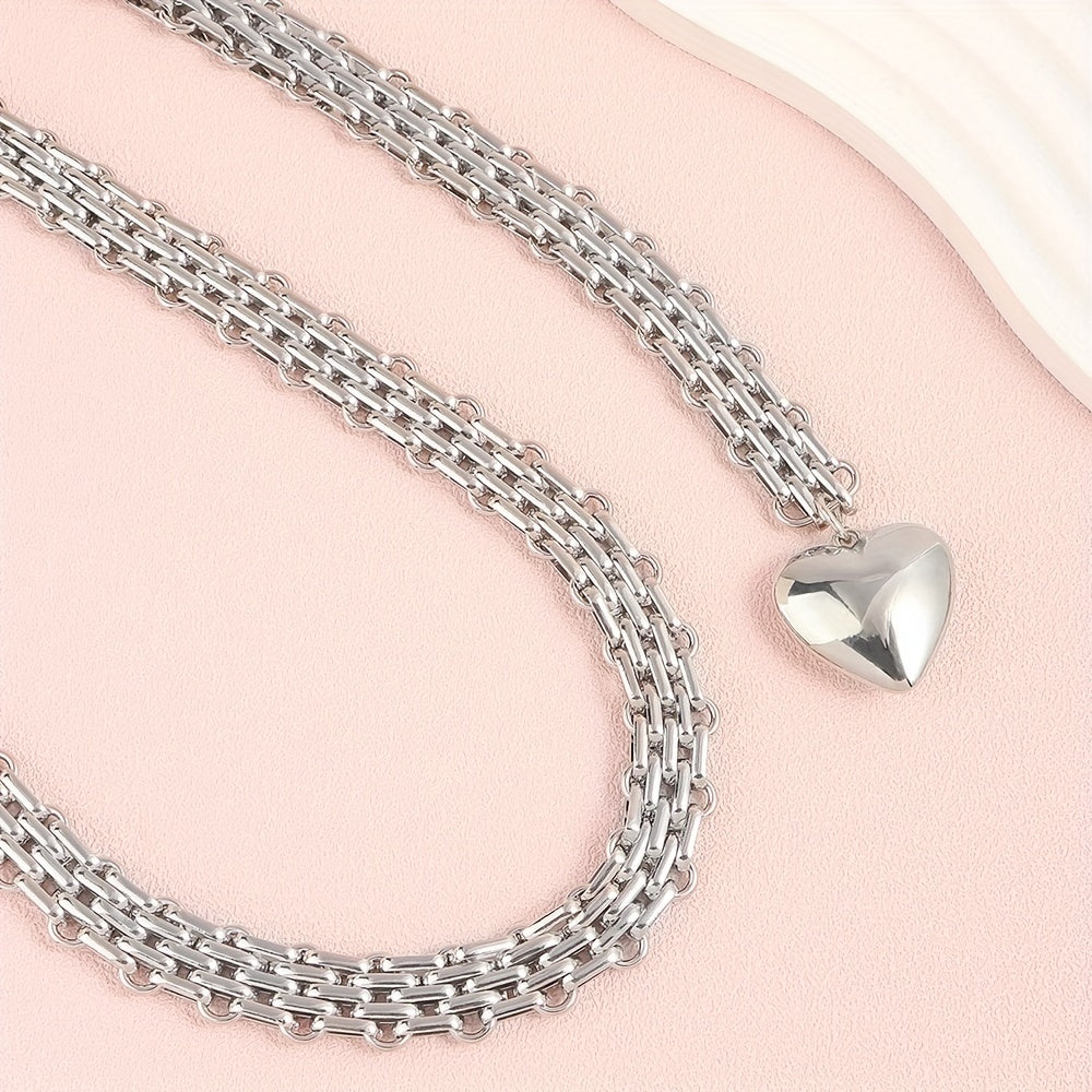 Heart Pendant Silvery Waist Chain Punk Metal Chain Belt for Women