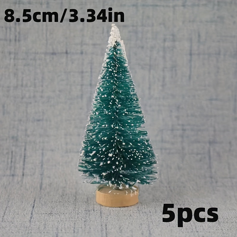 5pcs Mini Christmas Tree Sisal Tree And Wooden Base Bottle Brush Tree