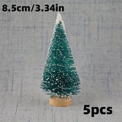 5pcs Mini Christmas Tree Sisal Tree And Wooden Base Bottle Brush Tree