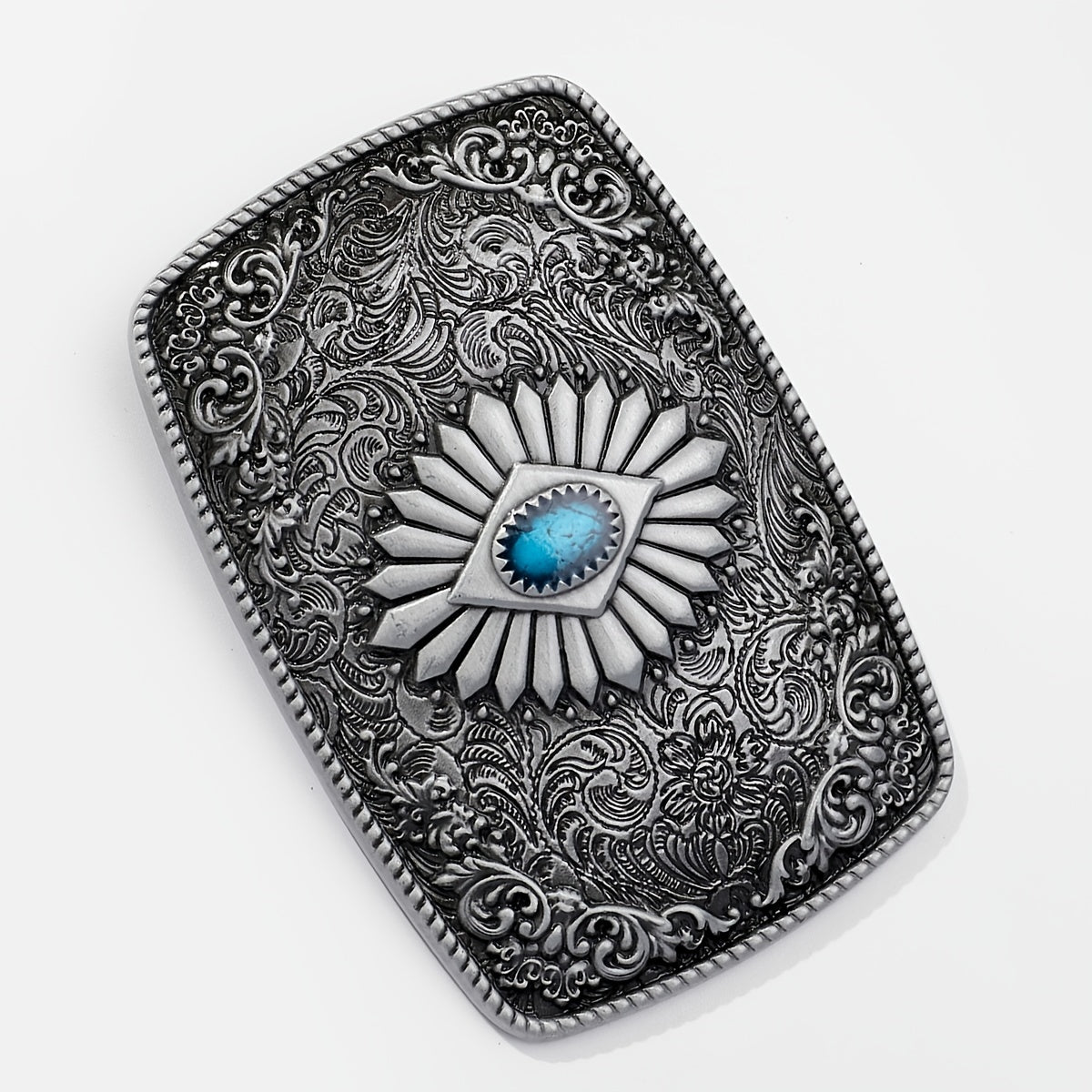 Vintage Turquoise Belt Buckle Geometric Engraved Western Cowboy Accessories