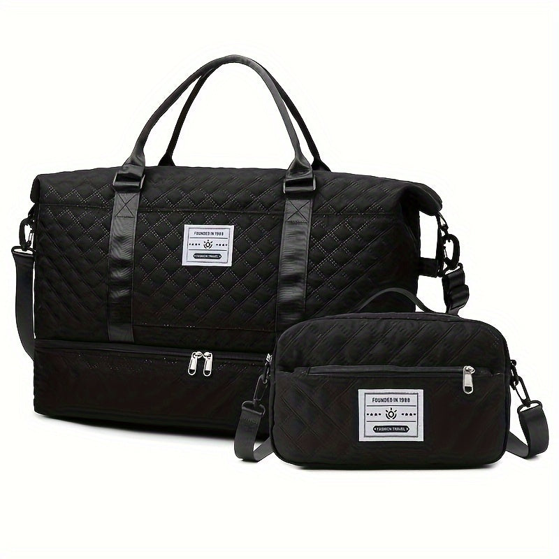 2 Piece Travel & Sports Bag Large Capacity Weekender With Shoe Compartment