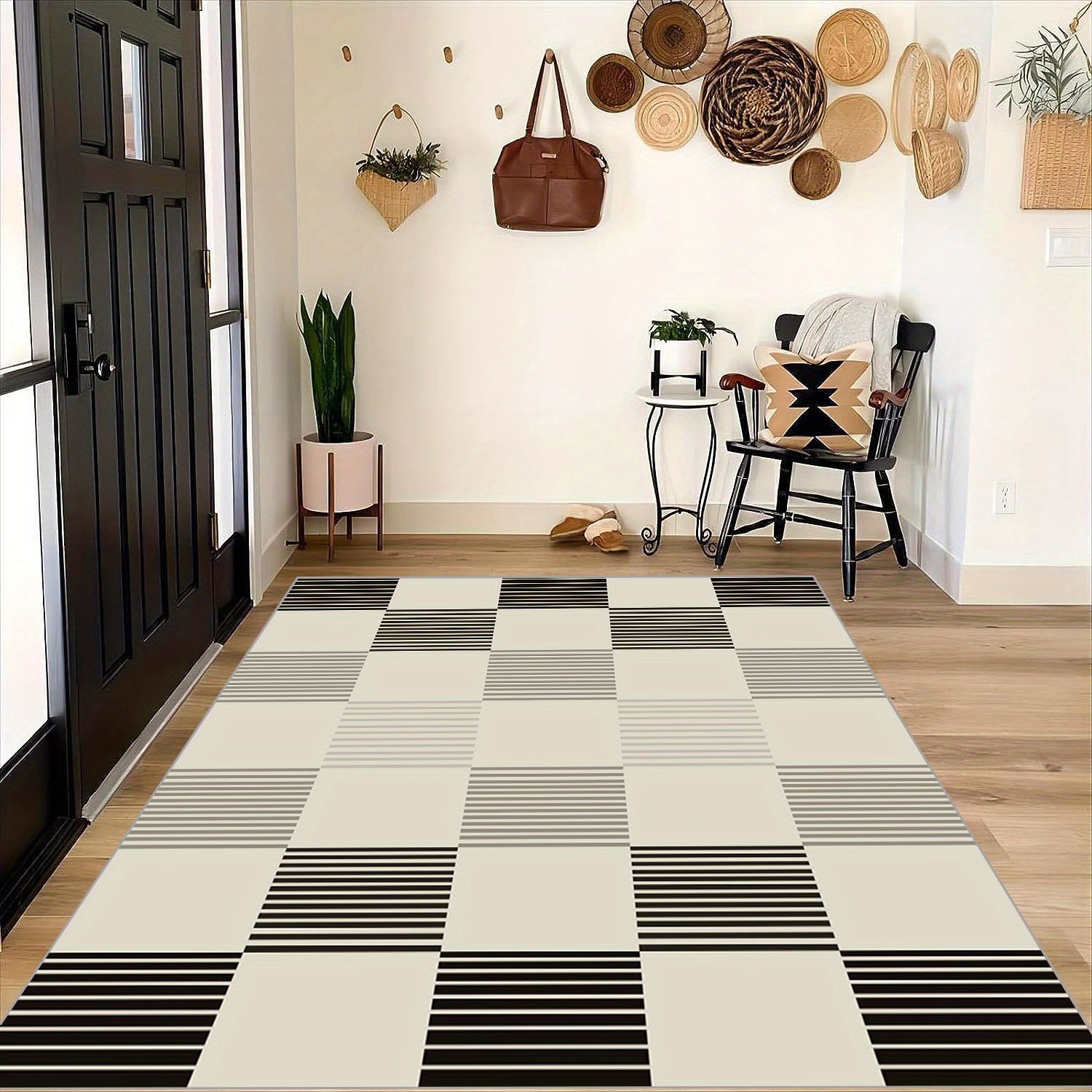 Large Non Slip Grid Patterned Carpet