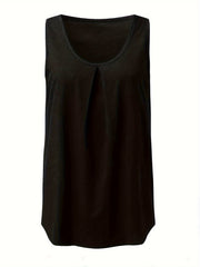  Solid Ruched Round Neck Tunic Vest Top