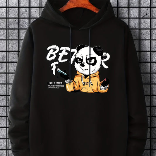 Panda Hoodie Print Sweatshirt Men's Casual Pullover Hooded