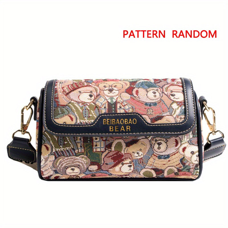 Small Bear Jacquard Shoulder Bag Cartoon Flap Cylinder Purse