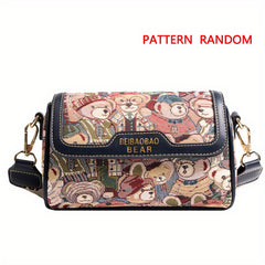 Small Bear Jacquard Shoulder Bag Cartoon Flap Cylinder Purse