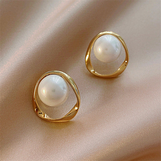 Irregular Geometric Faux Pearl Earrings 18K Plated Jewelry Women