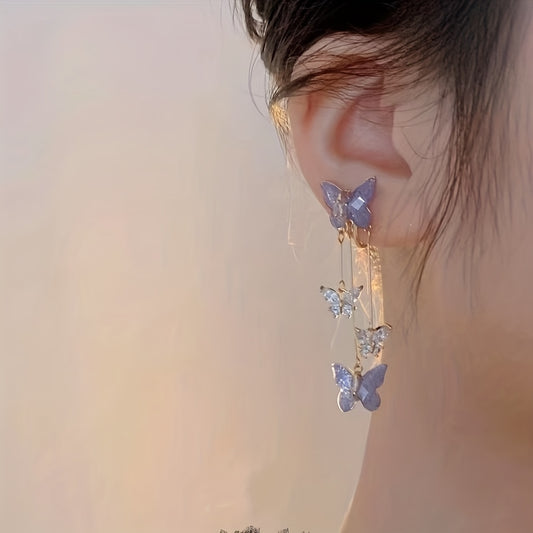 Purple Butterfly Tassel Drop Dangle Earrings For Women Girls
