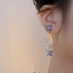 Purple Butterfly Tassel Drop Dangle Earrings For Women Girls