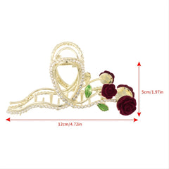 Red Rose Rhinestone Hair Claw Clip Strong Grip Hair Jaw Clip
