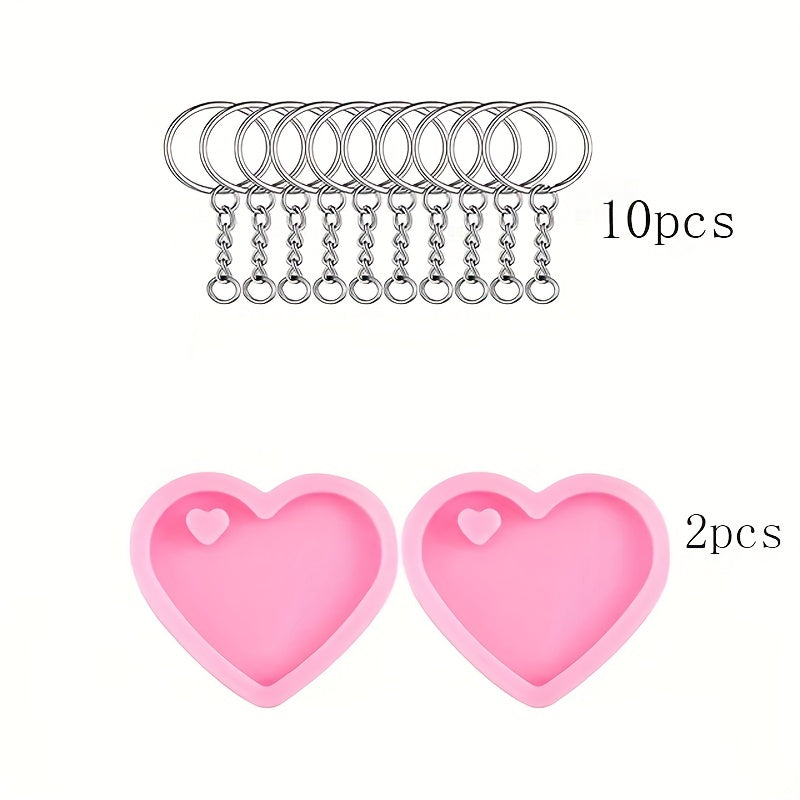 Heart Shaped Silicone Key Ring Mold with 10 Key Rings
