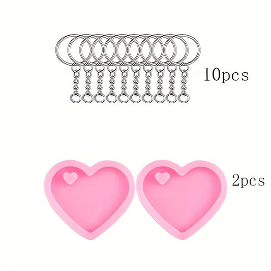 Heart Shaped Silicone Key Ring Mold with 10 Key Rings