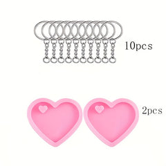 Heart Shaped Silicone Key Ring Mold with 10 Key Rings