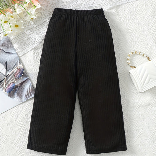 Girl's Rib Knit Elastane High Elastic Waist Casual Trousers