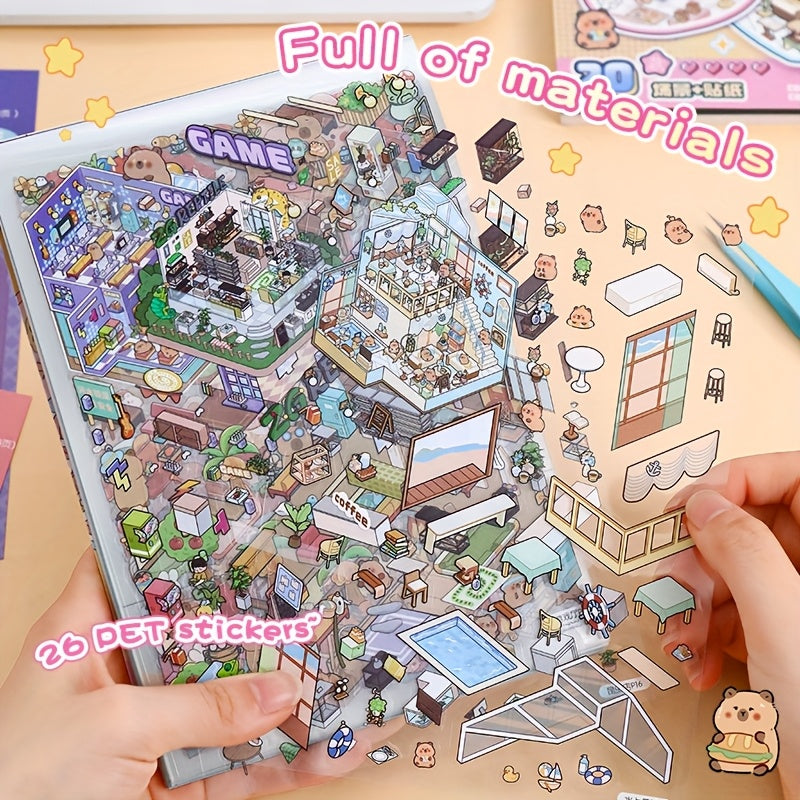 46pcs Landscape Sticker Collection 3D Villa Scene Stickers DIY Puzzle Toy