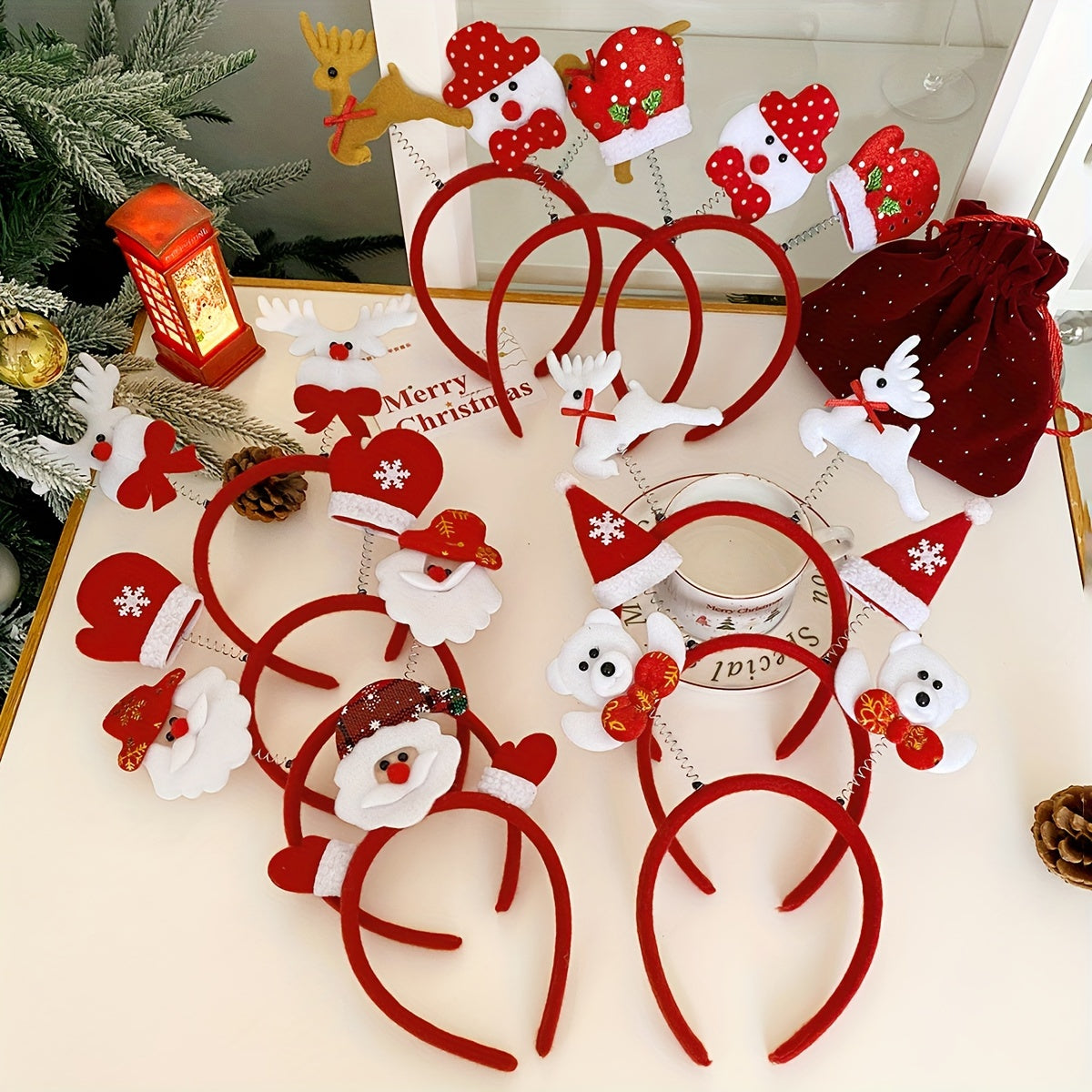 10pcs Christmas Headbands Set for Women with Bows & Cartoon Decor