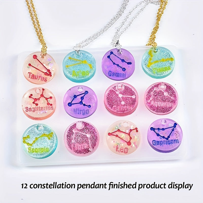 12 Zodiac Constellations Resin Molds Round Zodiac Sign Epoxy Resin Molds