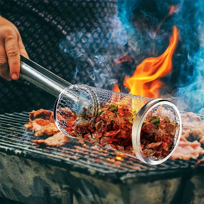 5pcs Stainless Steel BBQ Cage Grill Cage Seasoning Filter BBQ Fork
