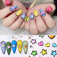 3D Graffiti Heart Star Nail Stickers Self Adhesive Nail Art Decals