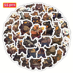 55pcs Combat Bear Style Stickers with Weapons Waterproof Vinyl Decals