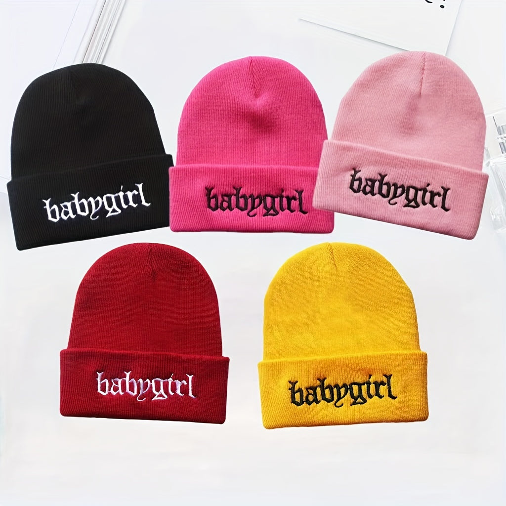 Unisex Babygirl Embroidered Warm Knit Hat for Kids & Teens