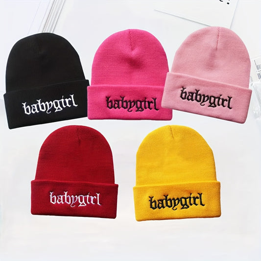 Unisex Babygirl Embroidered Warm Knit Hat for Kids & Teens