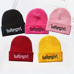 Unisex Babygirl Embroidered Warm Knit Hat for Kids & Teens