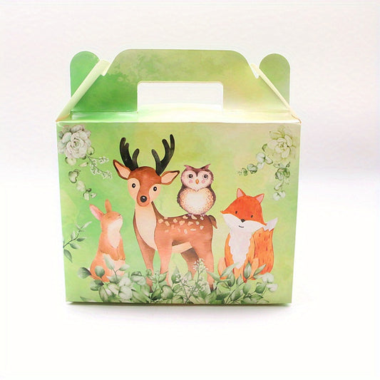 6pcs Jungle Safari Animal Party Gift Bags Square Treat Boxes Snack Boxes