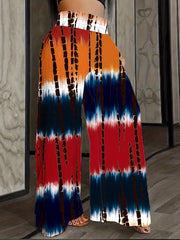 Plus Size Colorblock Tie Dye Wide Leg Pants
