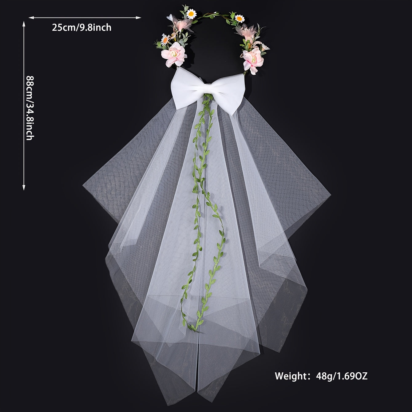 Romantic Pink Floral Bridal Veil with Crown